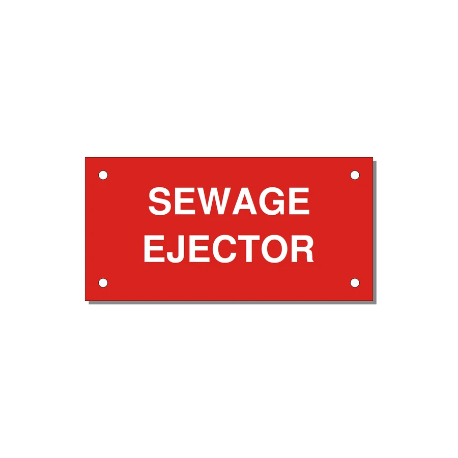 4.0x2.0" Safety Label - SEWAGE EJECTOR — 4x2" White on Red, Holes