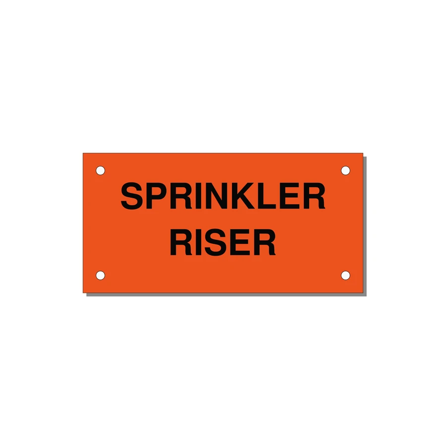 4.0x2.0" Safety Label - SPRINKLER RISER — 4x2" Black on Orange, Holes