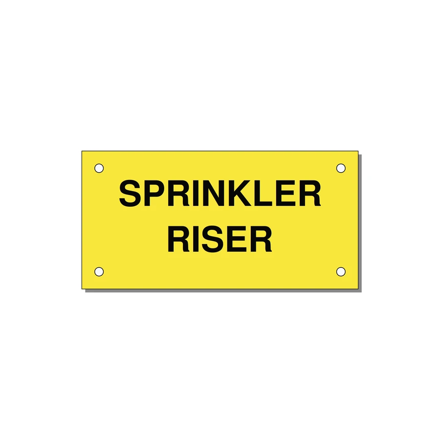 4.0x2.0" Safety Label - SPRINKLER RISER — 4x2" Black on Yellow, Holes