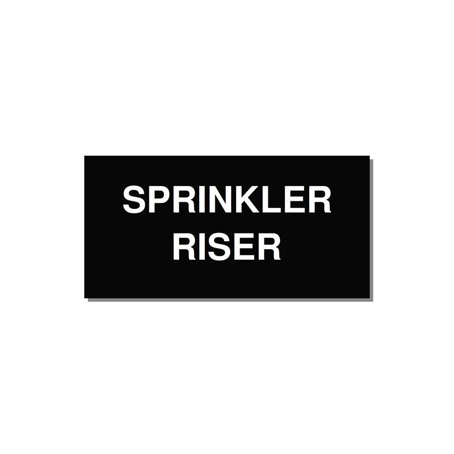 4.0x2.0" Safety Label - SPRINKLER RISER — 4x2" White on Black, Adhesive