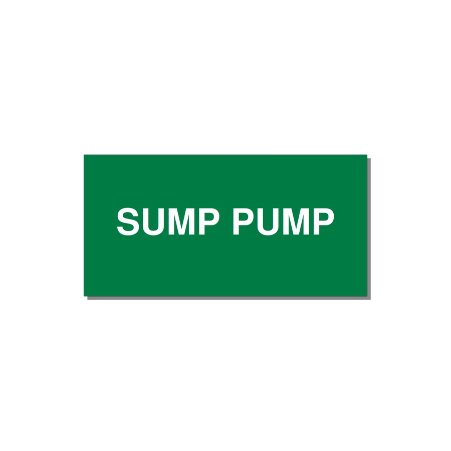 4.0x2.0" Safety Label - SUMP PUMP — 4x2" White on Green, Adhesive