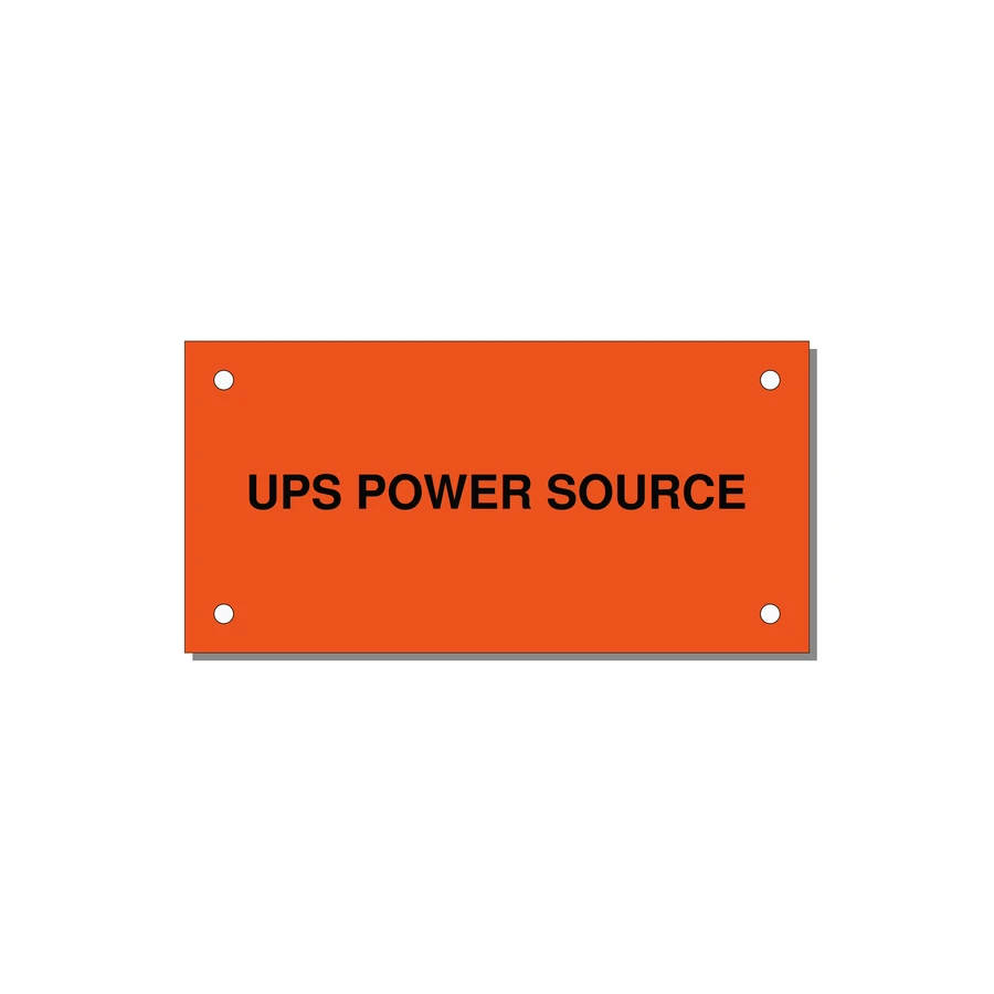 4.0x2.0" Safety Label - UPS POWER SOURCE — 4x2" Black on Orange, Holes