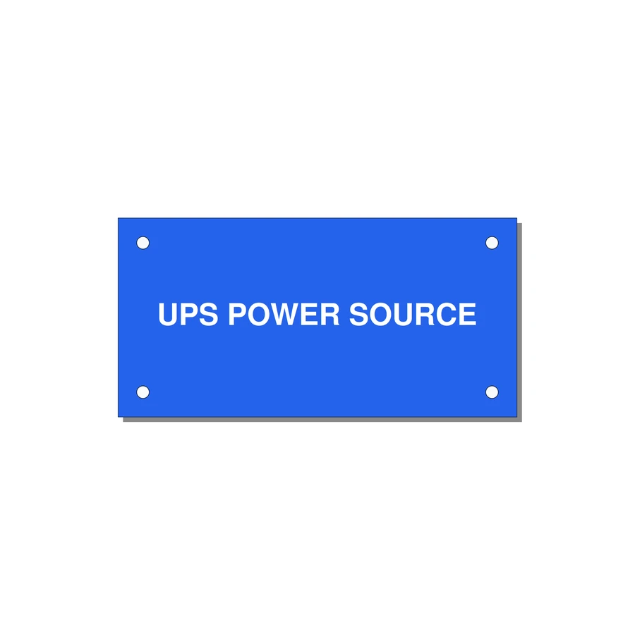4.0x2.0" Safety Label - UPS POWER SOURCE — 4x2" White on Blue, Holes
