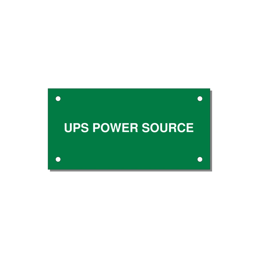 4.0x2.0" Safety Label - UPS POWER SOURCE — 4x2" White on Green, Holes