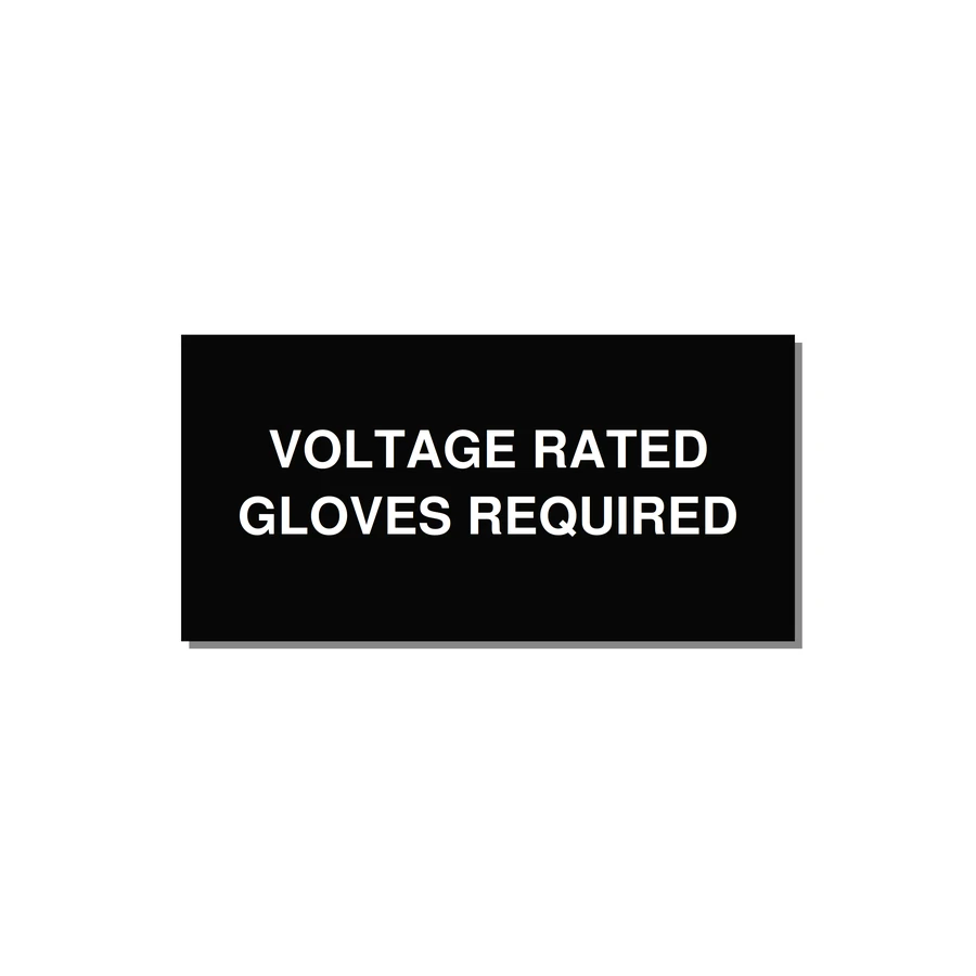 4.0x2.0" Safety Label - VOLTAGE RATED GLOVES REQU — 4x2" White on Black, Adhesive