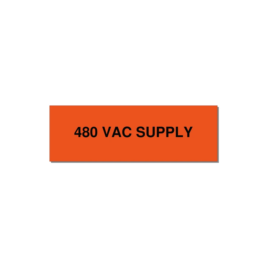 480VAC Supply Label – OEM Machine Power — 3x1" Black on Orange, Holes