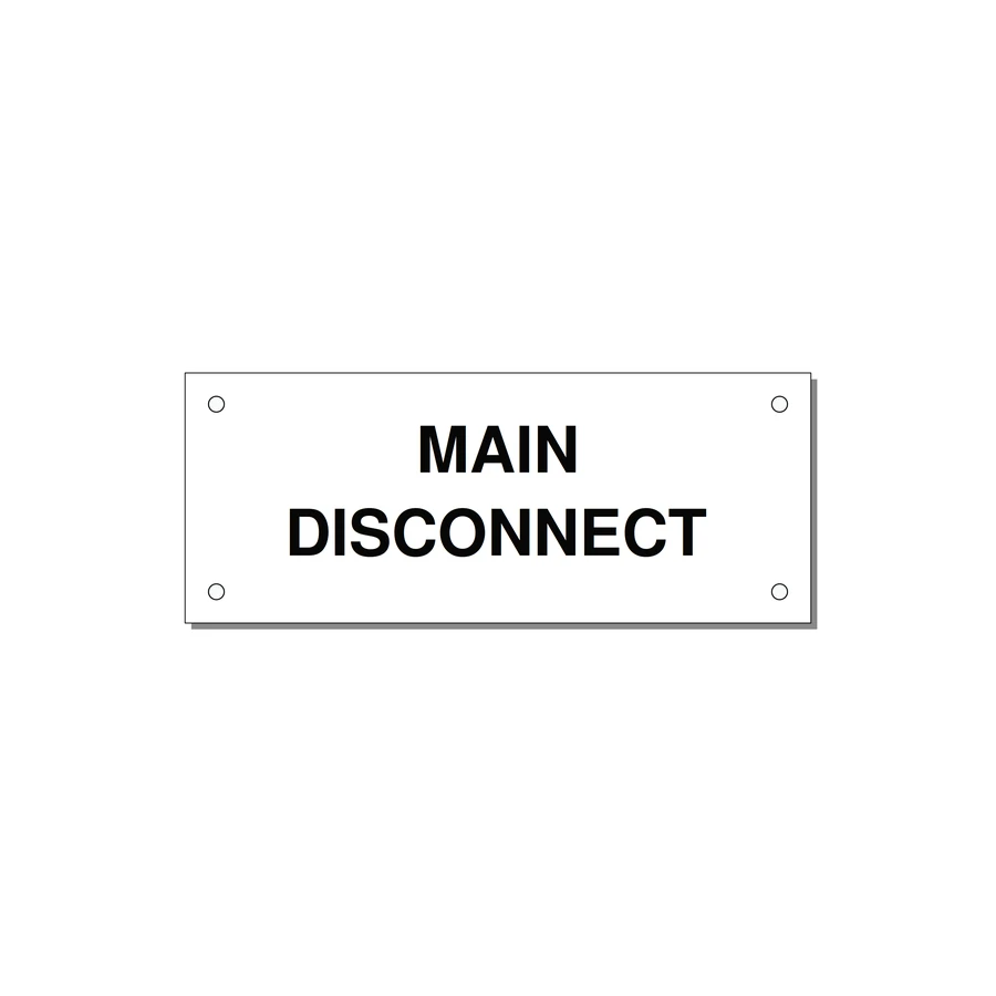 5.0x2.0" Disconnect Switch Label - MAIN DISCONNECT — 5x2" Black on White, Holes