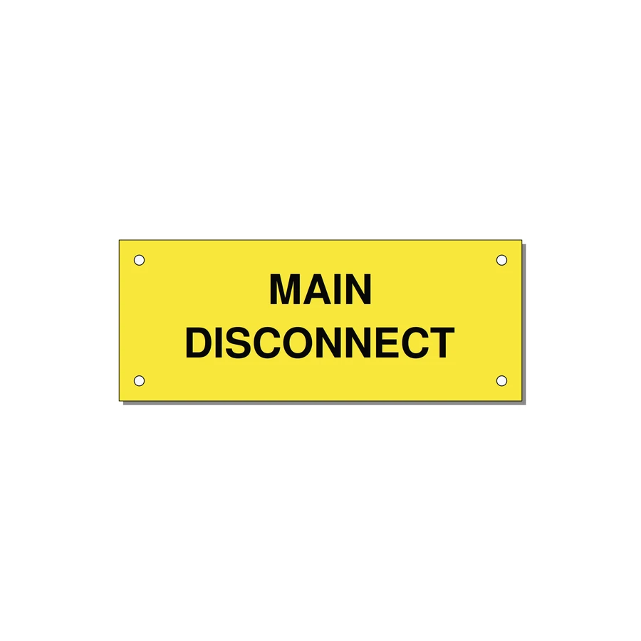 5.0x2.0" Disconnect Switch Label - MAIN DISCONNECT — 5x2" Black on Yellow, Holes