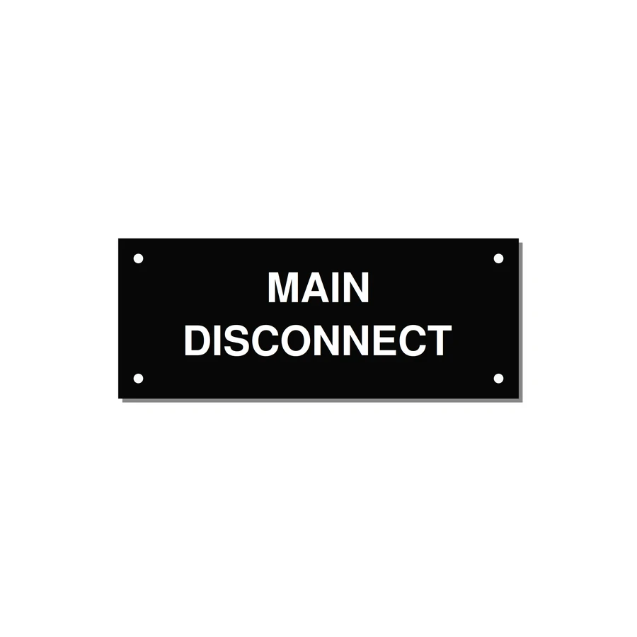 5.0x2.0" Disconnect Switch Label - MAIN DISCONNECT — 5x2" White on Black, Holes