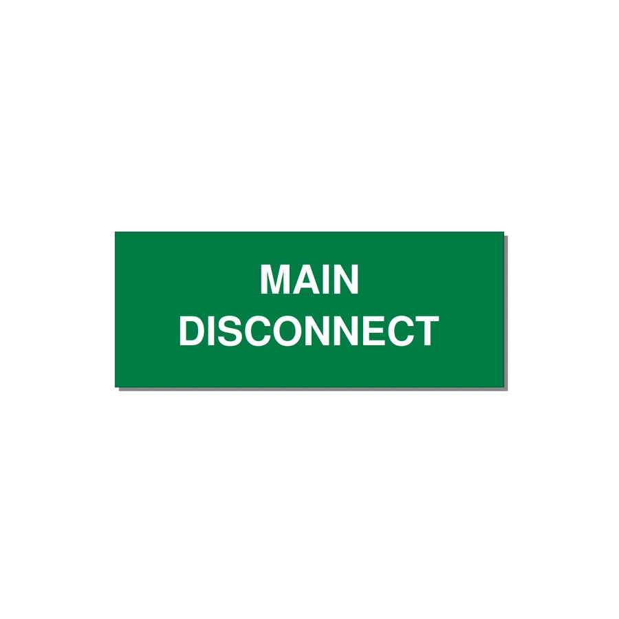 5.0x2.0" Disconnect Switch Label - MAIN DISCONNECT — 5x2" White on Green, Adhesive