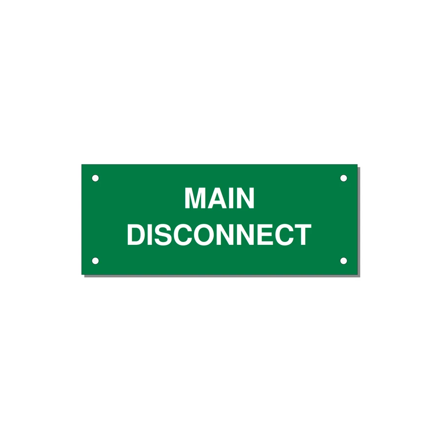 5.0x2.0" Disconnect Switch Label - MAIN DISCONNECT — 5x2" White on Green, Holes