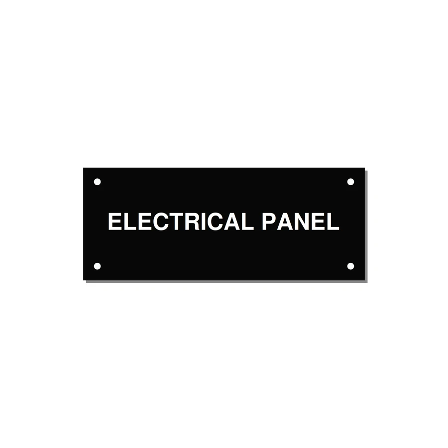 5.0x2.0" Electrical Safety Label - ELECTRICAL PANEL — 5x2" White on Black, Holes