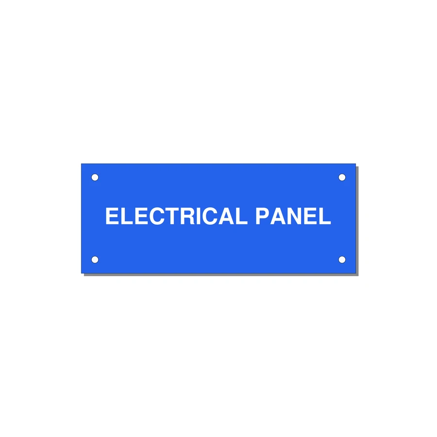 5.0x2.0" Electrical Safety Label - ELECTRICAL PANEL — 5x2" White on Blue, Holes