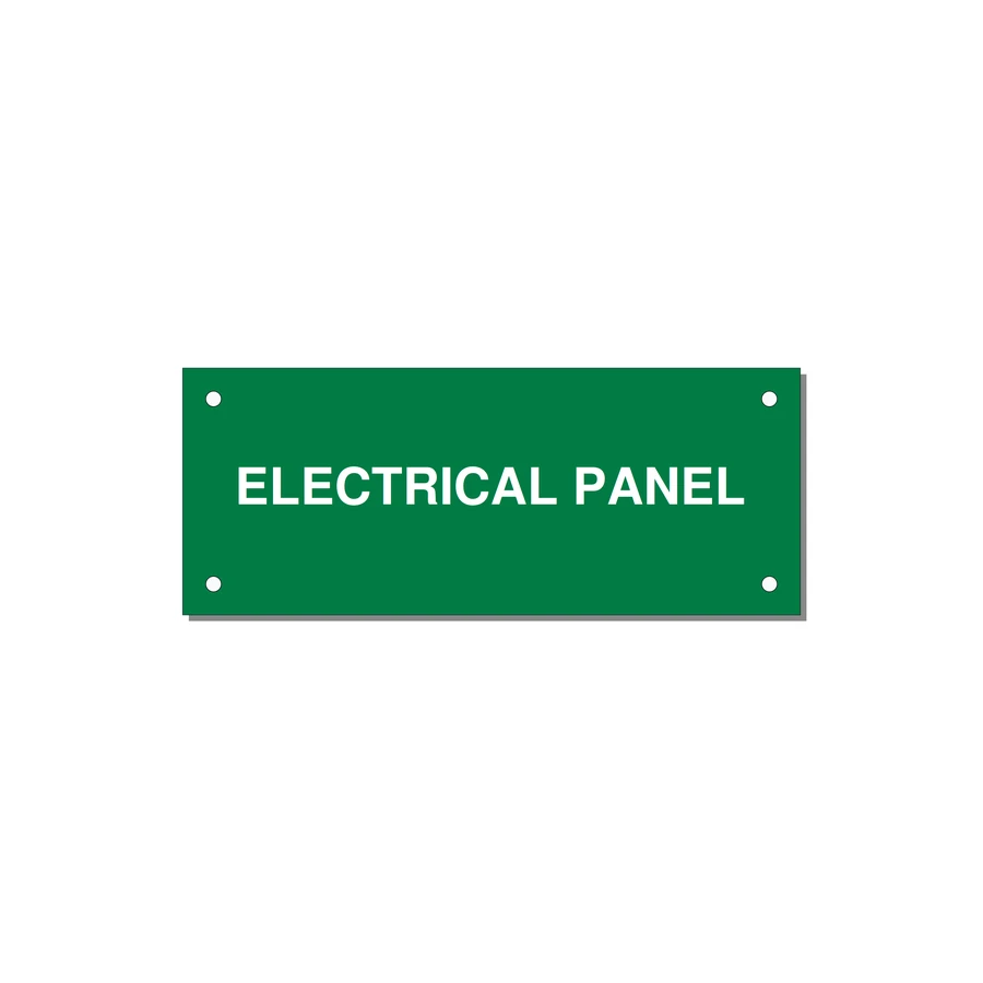 5.0x2.0" Electrical Safety Label - ELECTRICAL PANEL — 5x2" White on Green, Holes