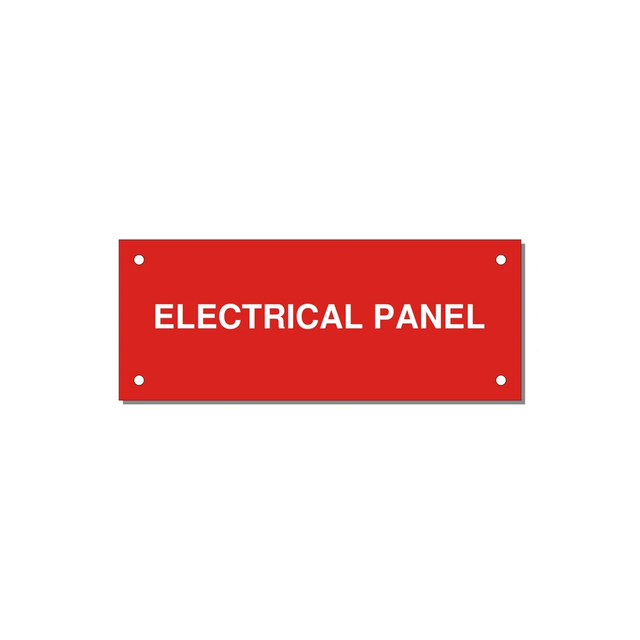 5.0x2.0" Electrical Safety Label - ELECTRICAL PANEL — 5x2" White on Red, Holes