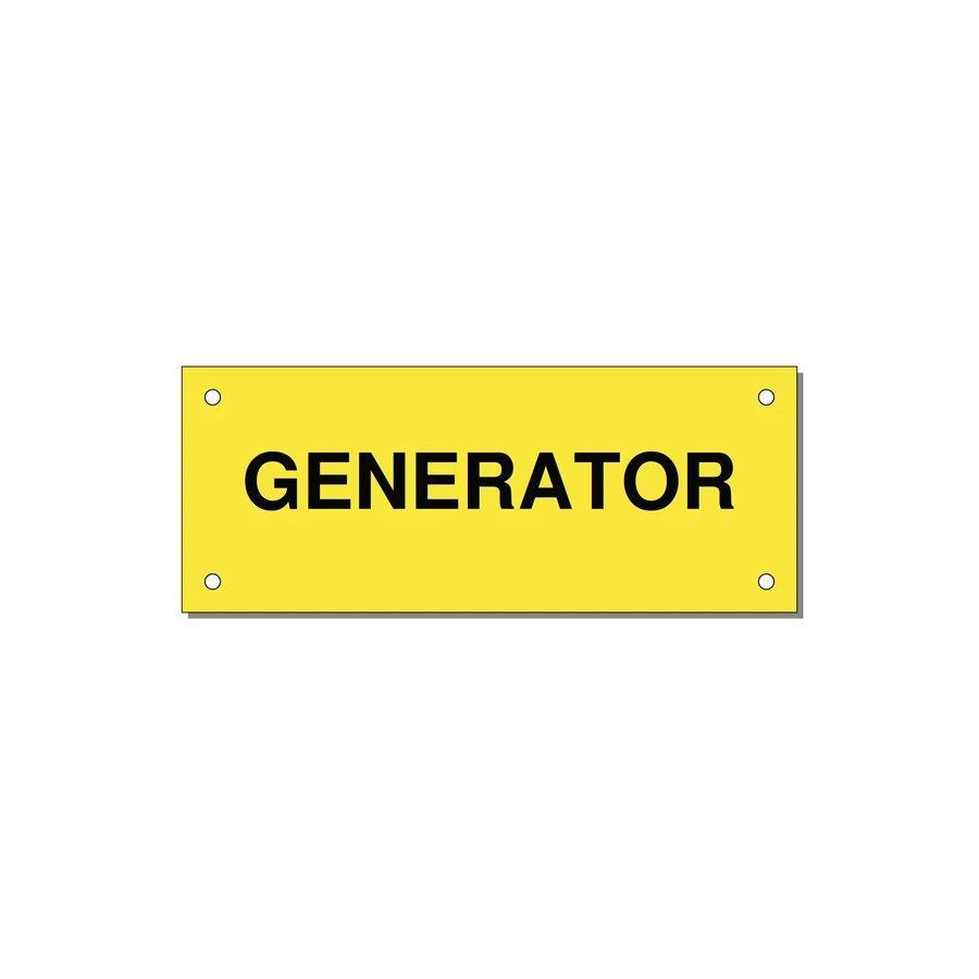 5.0x2.0" Generator Equipment Label - GENERATOR — 5x2" Black on Yellow, Holes