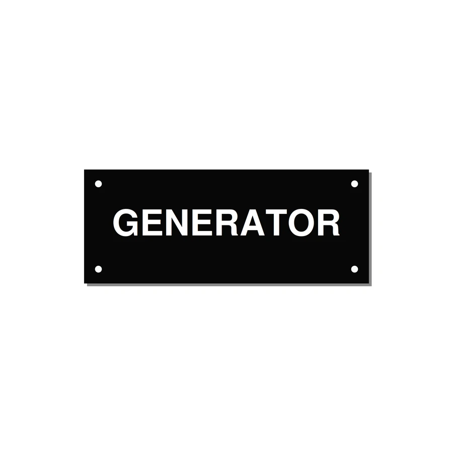 5.0x2.0" Generator Equipment Label - GENERATOR — 5x2" White on Black, Holes