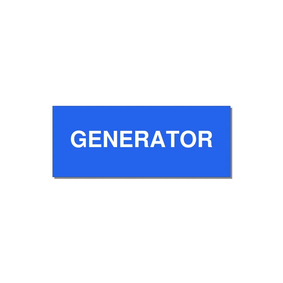 5.0x2.0" Generator Equipment Label - GENERATOR — 5x2" White on Blue, Adhesive