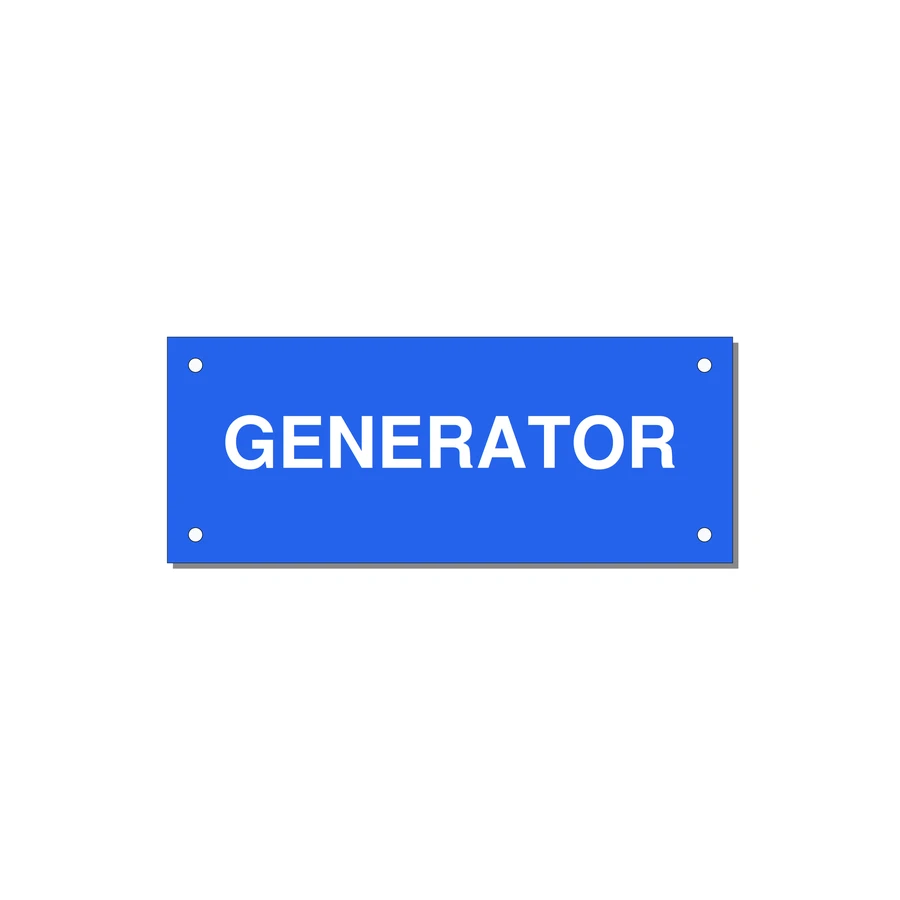 5.0x2.0" Generator Equipment Label - GENERATOR — 5x2" White on Blue, Holes