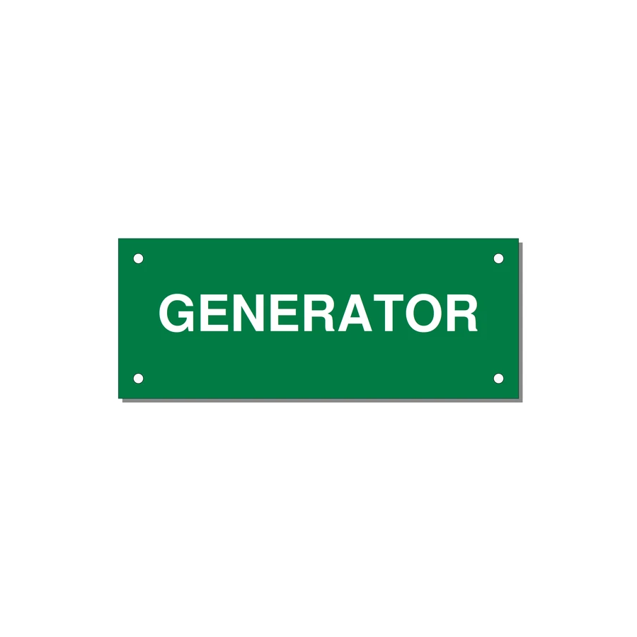 5.0x2.0" Generator Equipment Label - GENERATOR — 5x2" White on Green, Holes