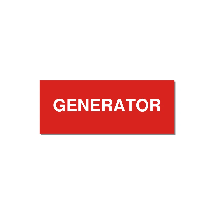 5.0x2.0" Generator Equipment Label - GENERATOR — 5x2" White on Red, Adhesive