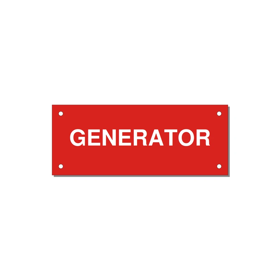 5.0x2.0" Generator Equipment Label - GENERATOR — 5x2" White on Red, Holes
