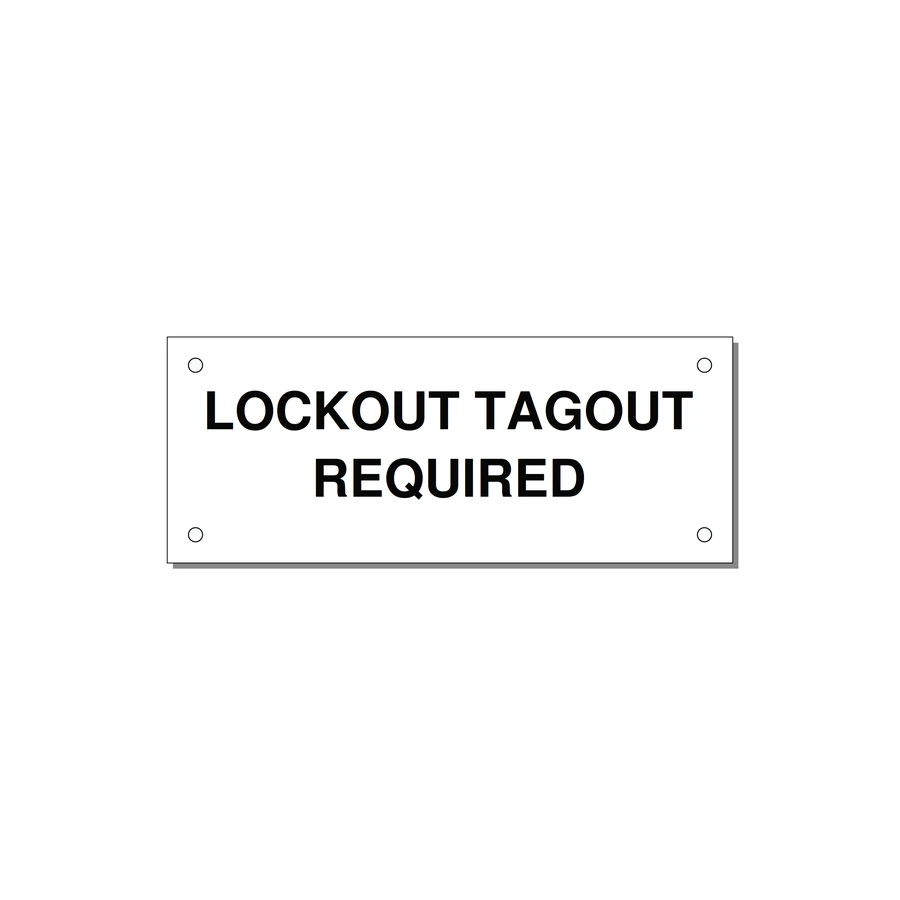 5.0x2.0" Lockout Tagout Label - LOCKOUT TAGOUT REQUIRED — 5x2" Black on White, Holes
