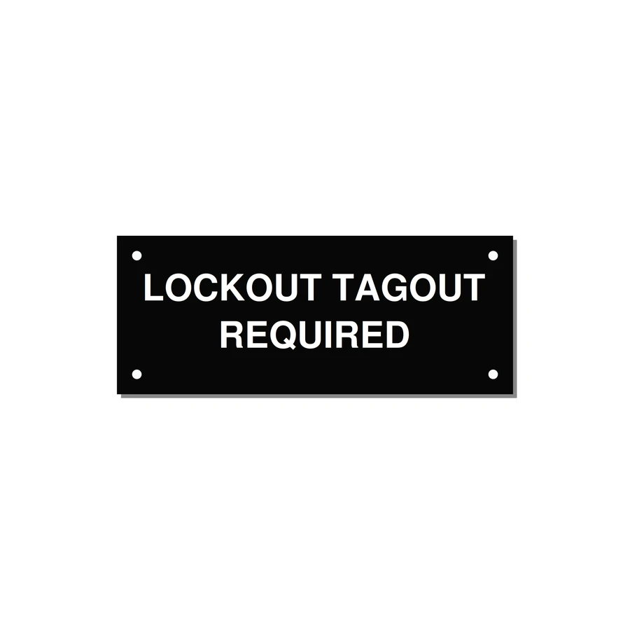 5.0x2.0" Lockout Tagout Label - LOCKOUT TAGOUT REQUIRED — 5x2" White on Black, Holes