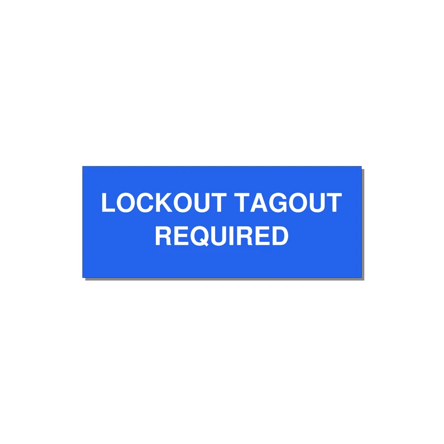 5.0x2.0" Lockout Tagout Label - LOCKOUT TAGOUT REQUIRED — 5x2" White on Blue, Adhesive