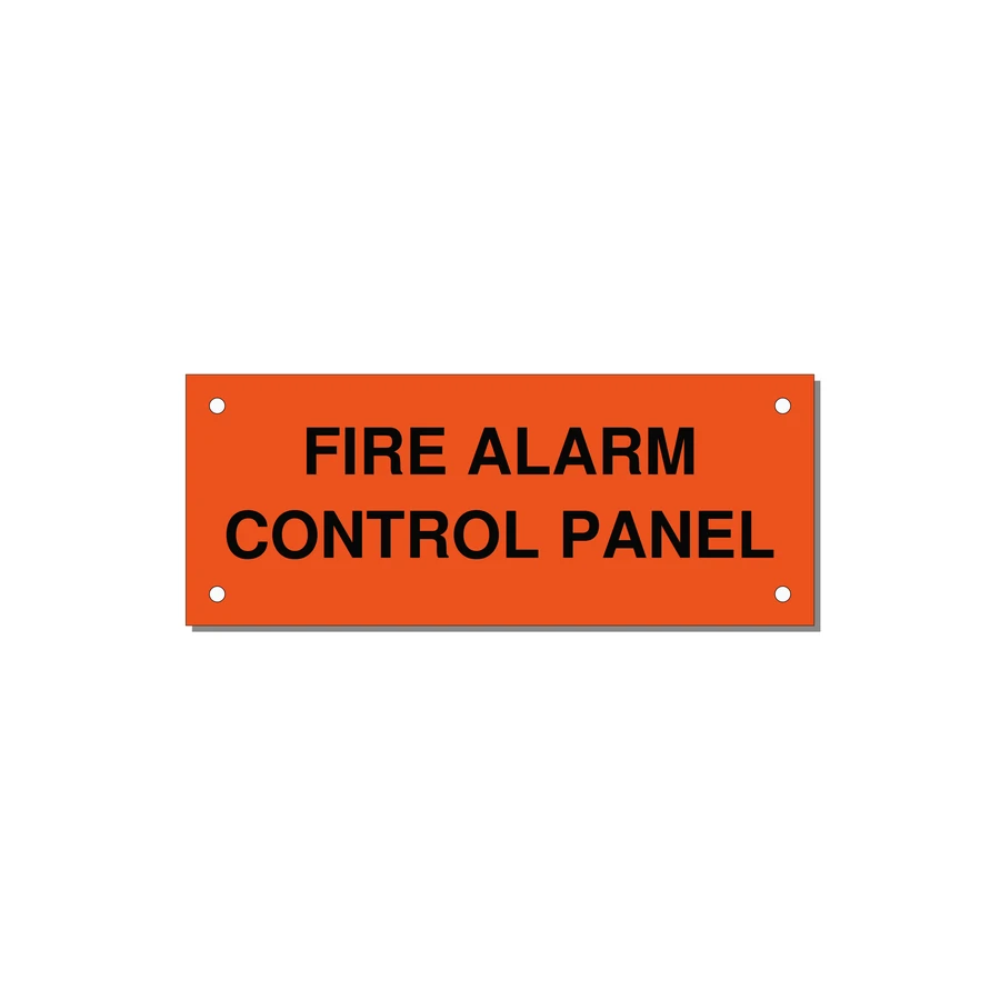 5.0x2.0" Panel Identification Label - FIRE ALARM CONTROL PANEL — 5x2" Black on Orange, Holes
