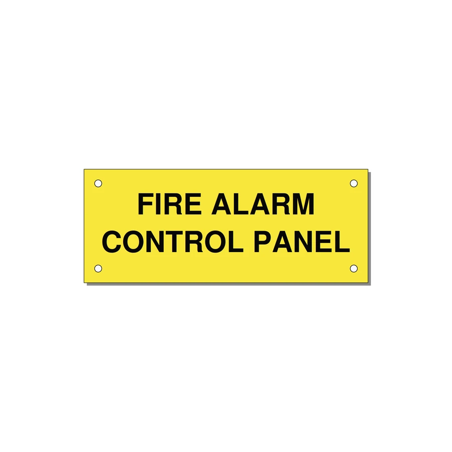5.0x2.0" Panel Identification Label - FIRE ALARM CONTROL PANEL — 5x2" Black on Yellow, Holes