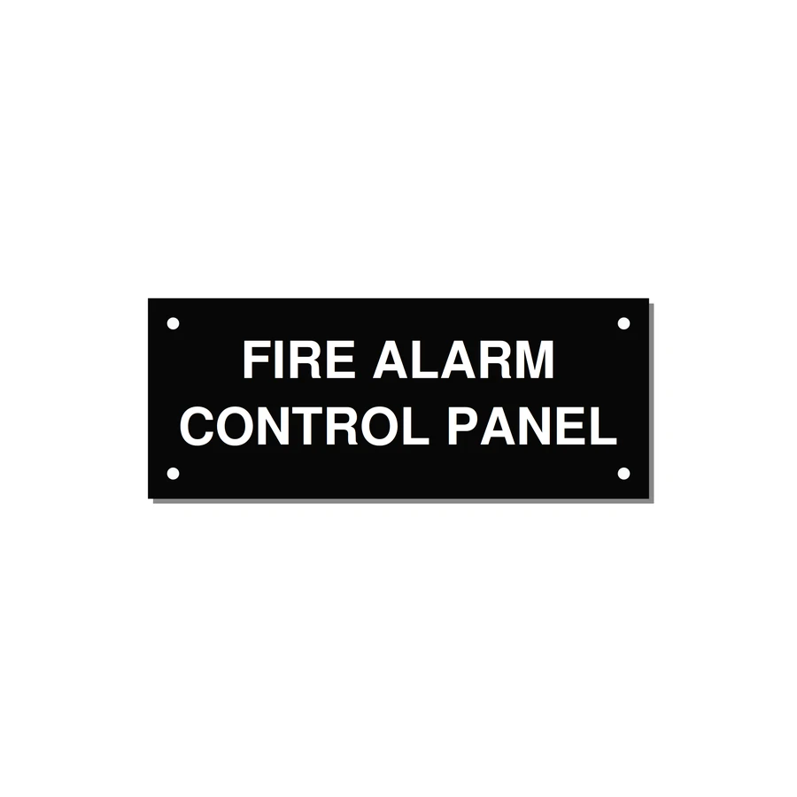 5.0x2.0" Panel Identification Label - FIRE ALARM CONTROL PANEL — 5x2" White on Black, Holes