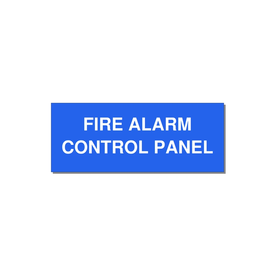 5.0x2.0" Panel Identification Label - FIRE ALARM CONTROL PANEL — 5x2" White on Blue, Adhesive