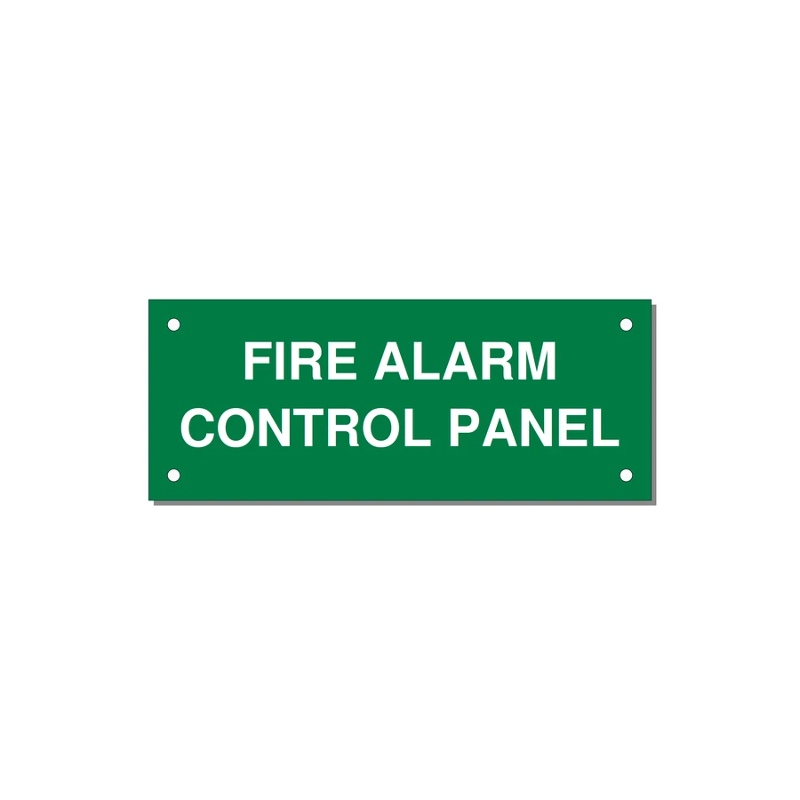 5.0x2.0" Panel Identification Label - FIRE ALARM CONTROL PANEL — 5x2" White on Green, Holes