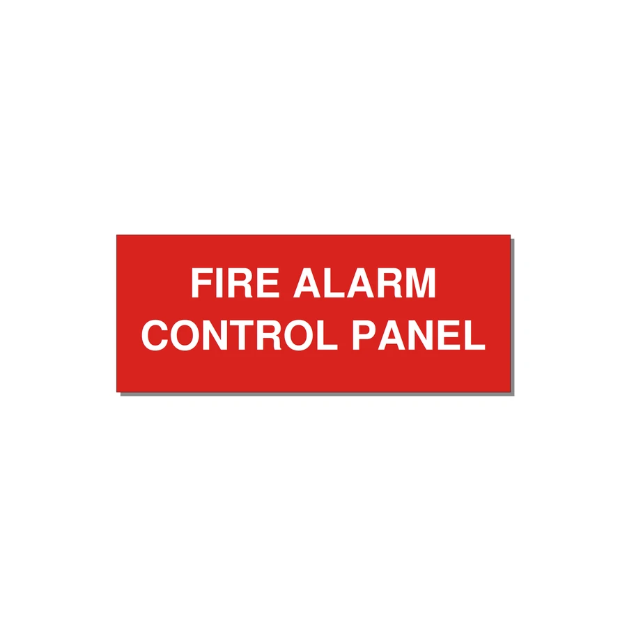 5.0x2.0" Panel Identification Label - FIRE ALARM CONTROL PANEL — 5x2" White on Red, Adhesive