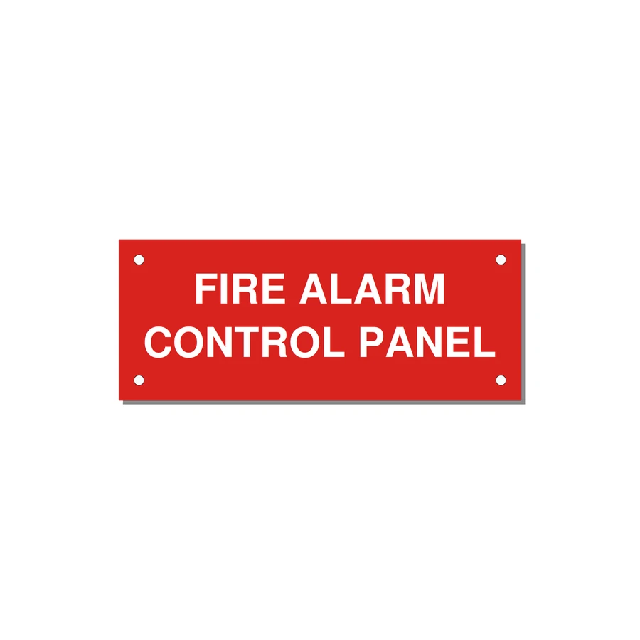 5.0x2.0" Panel Identification Label - FIRE ALARM CONTROL PANEL — 5x2" White on Red, Holes
