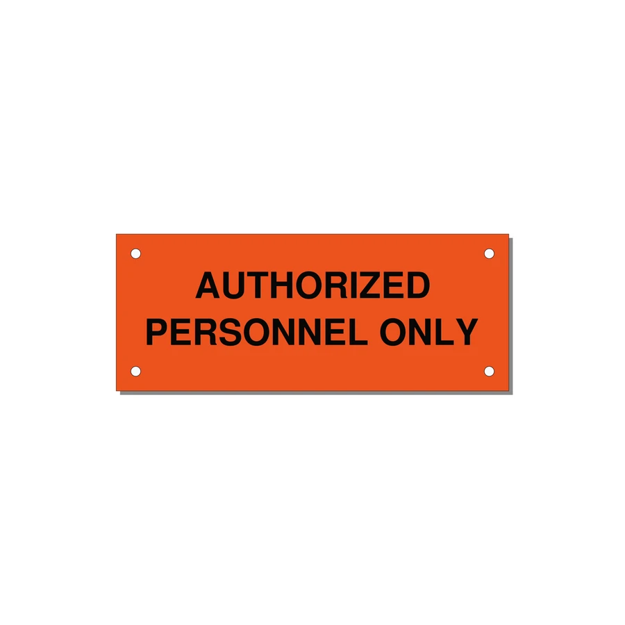 5.0x2.0" Safety Label - AUTHORIZED PERSONNEL ONLY — 5x2" Black on Orange, Holes