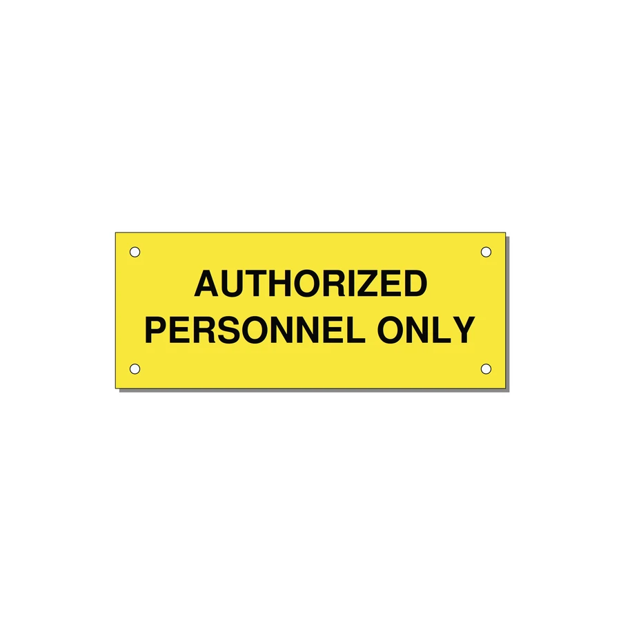 5.0x2.0" Safety Label - AUTHORIZED PERSONNEL ONLY — 5x2" Black on Yellow, Holes