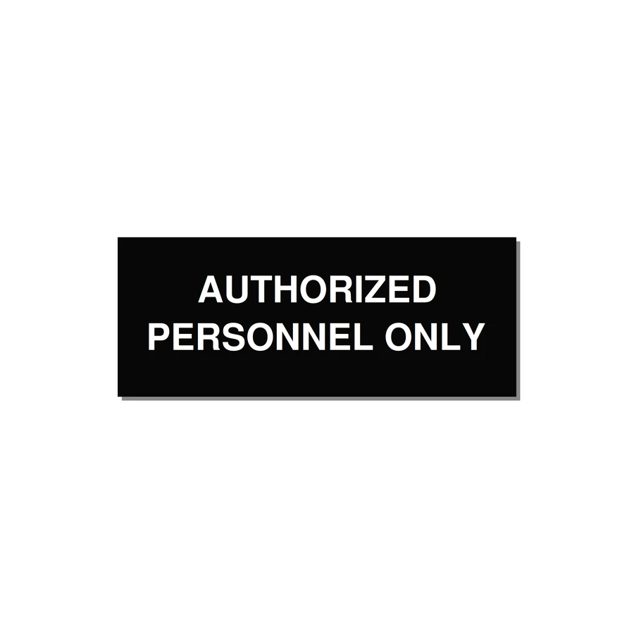 5.0x2.0" Safety Label - AUTHORIZED PERSONNEL ONLY — 5x2" White on Black, Adhesive