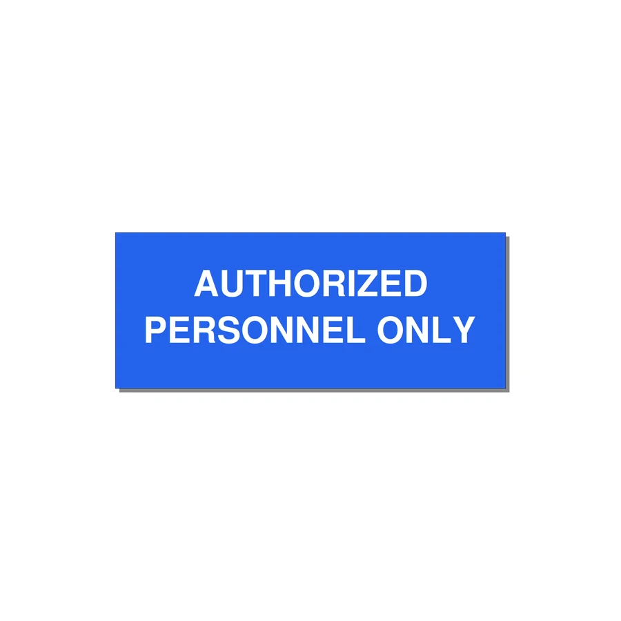5.0x2.0" Safety Label - AUTHORIZED PERSONNEL ONLY — 5x2" White on Blue, Adhesive