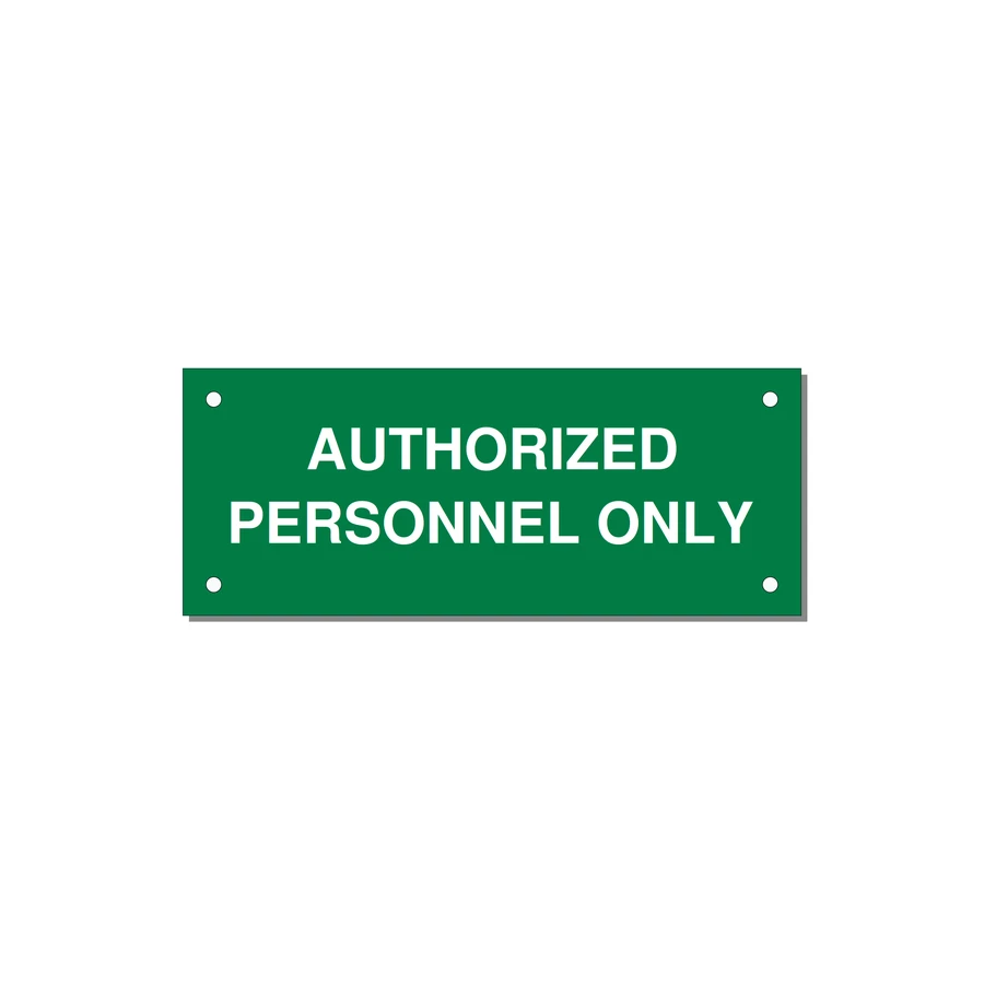 5.0x2.0" Safety Label - AUTHORIZED PERSONNEL ONLY — 5x2" White on Green, Holes