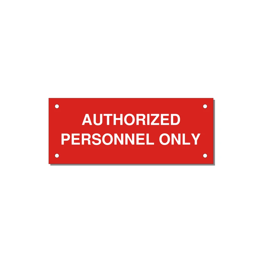 5.0x2.0" Safety Label - AUTHORIZED PERSONNEL ONLY — 5x2" White on Red, Holes