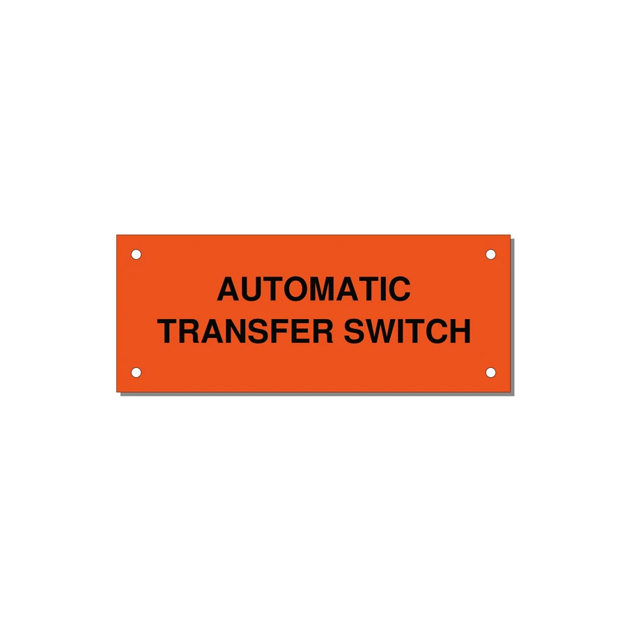 5.0x2.0" Safety Label - AUTOMATIC TRANSFER SWITCH — 5x2" Black on Orange, Holes