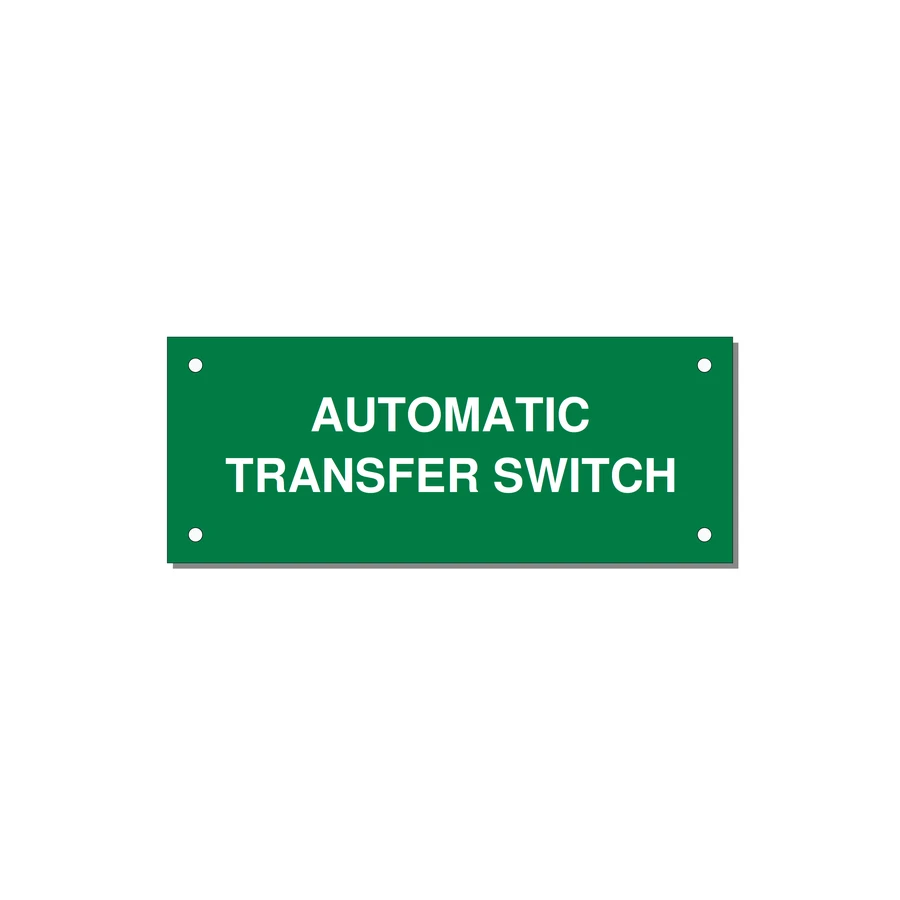 5.0x2.0" Safety Label - AUTOMATIC TRANSFER SWITCH — 5x2" White on Green, Holes