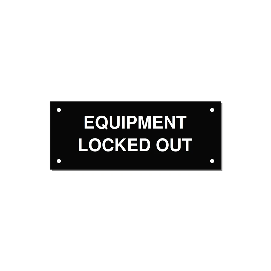 5.0x2.0" Safety Label - EQUIPMENT LOCKED OUT — 5x2" White on Black, Holes