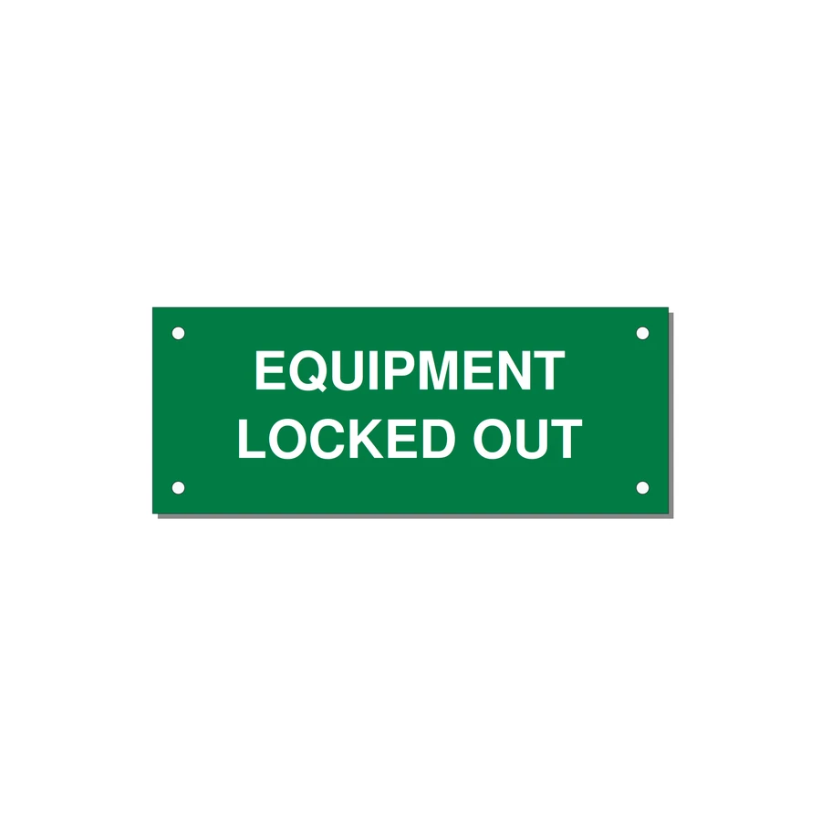 5.0x2.0" Safety Label - EQUIPMENT LOCKED OUT — 5x2" White on Green, Holes
