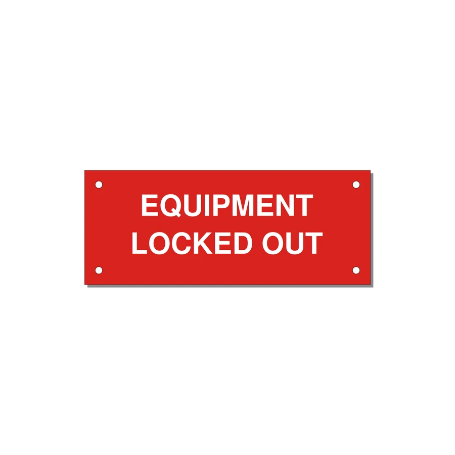 5.0x2.0" Safety Label - EQUIPMENT LOCKED OUT — 5x2" White on Red, Holes