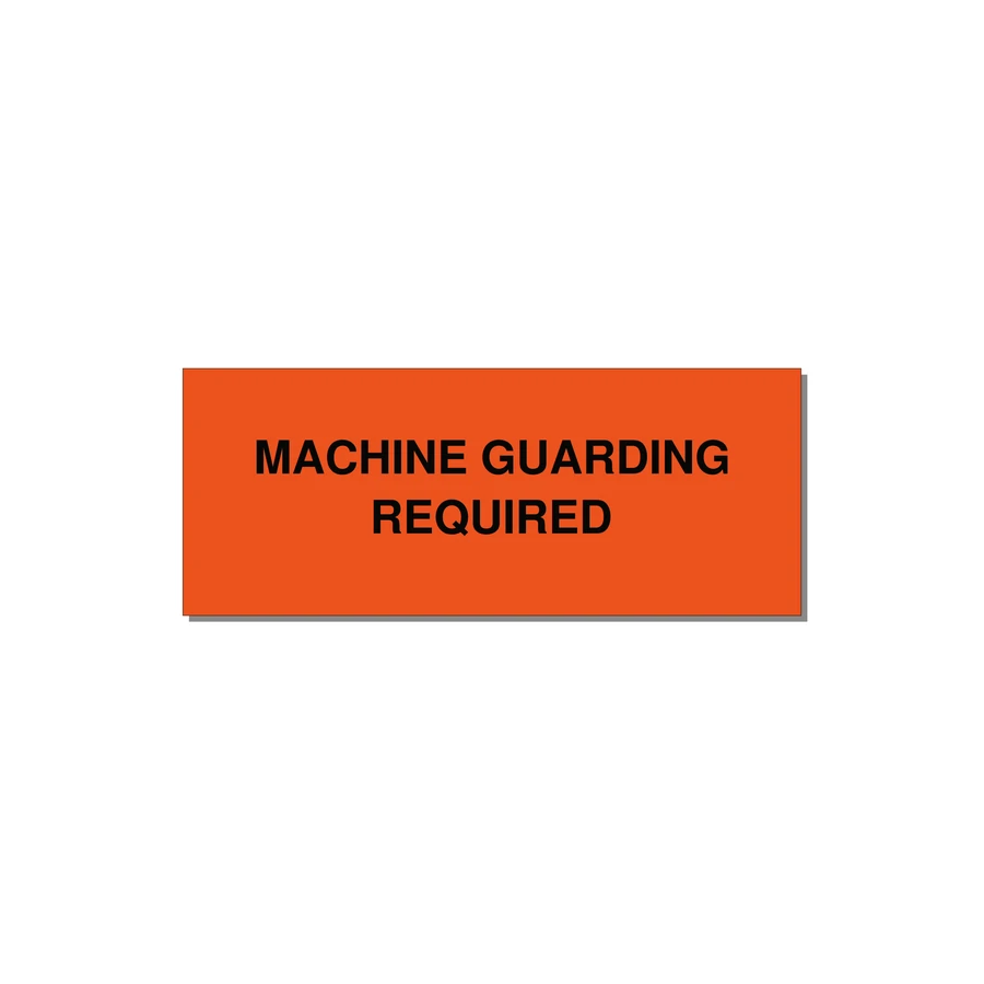 5.0x2.0" Safety Label - MACHINE GUARDING REQUIRED — 5x2" Black on Orange, Adhesive