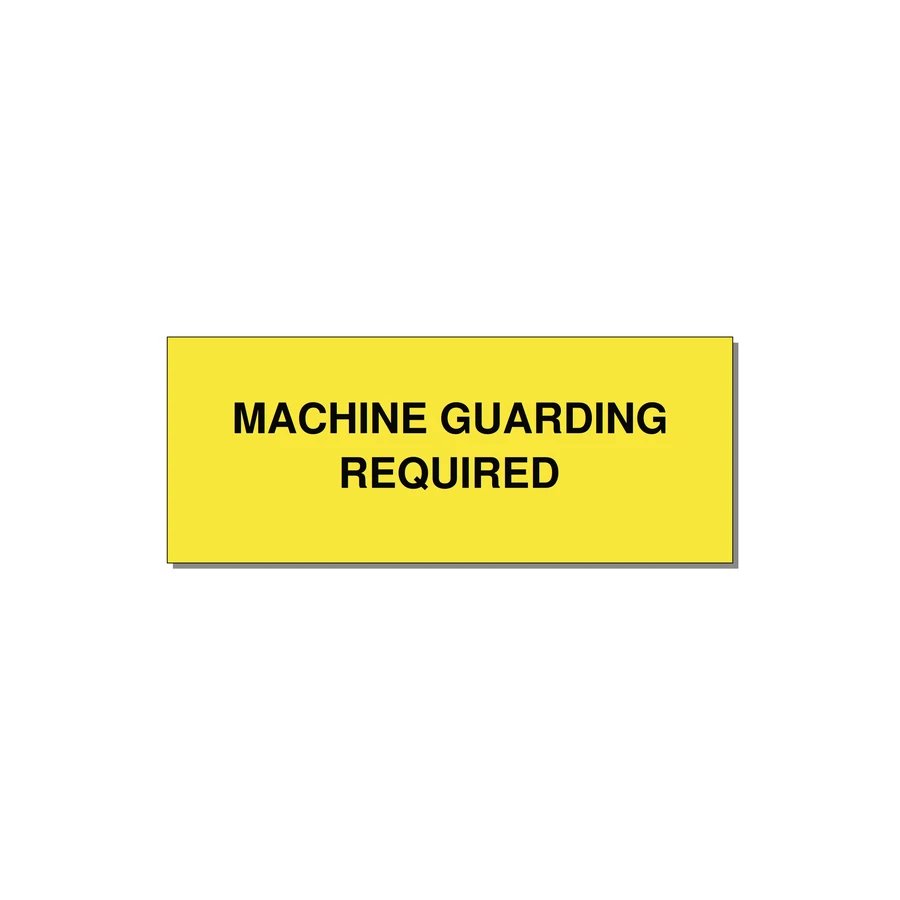 5.0x2.0" Safety Label - MACHINE GUARDING REQUIRED — 5x2" Black on Yellow, Adhesive