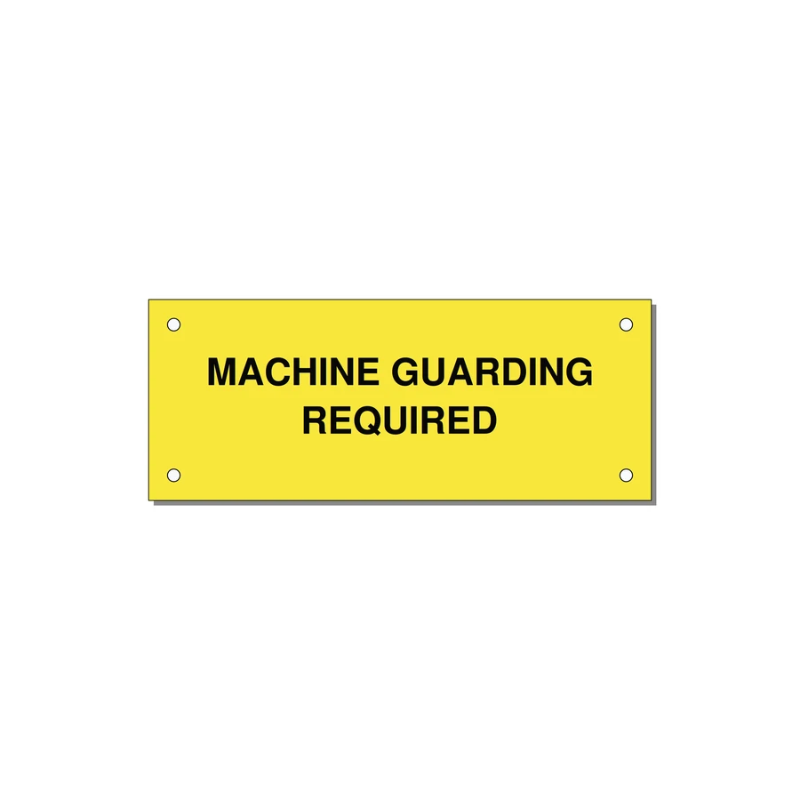 5.0x2.0" Safety Label - MACHINE GUARDING REQUIRED — 5x2" Black on Yellow, Holes